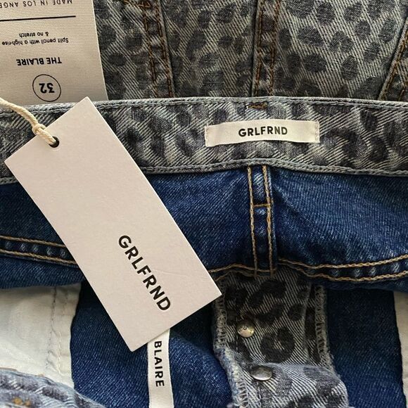 NWT GRLFRND Blaire Leopard Denim Skirt Frayed Hem - Picture 7 of 9